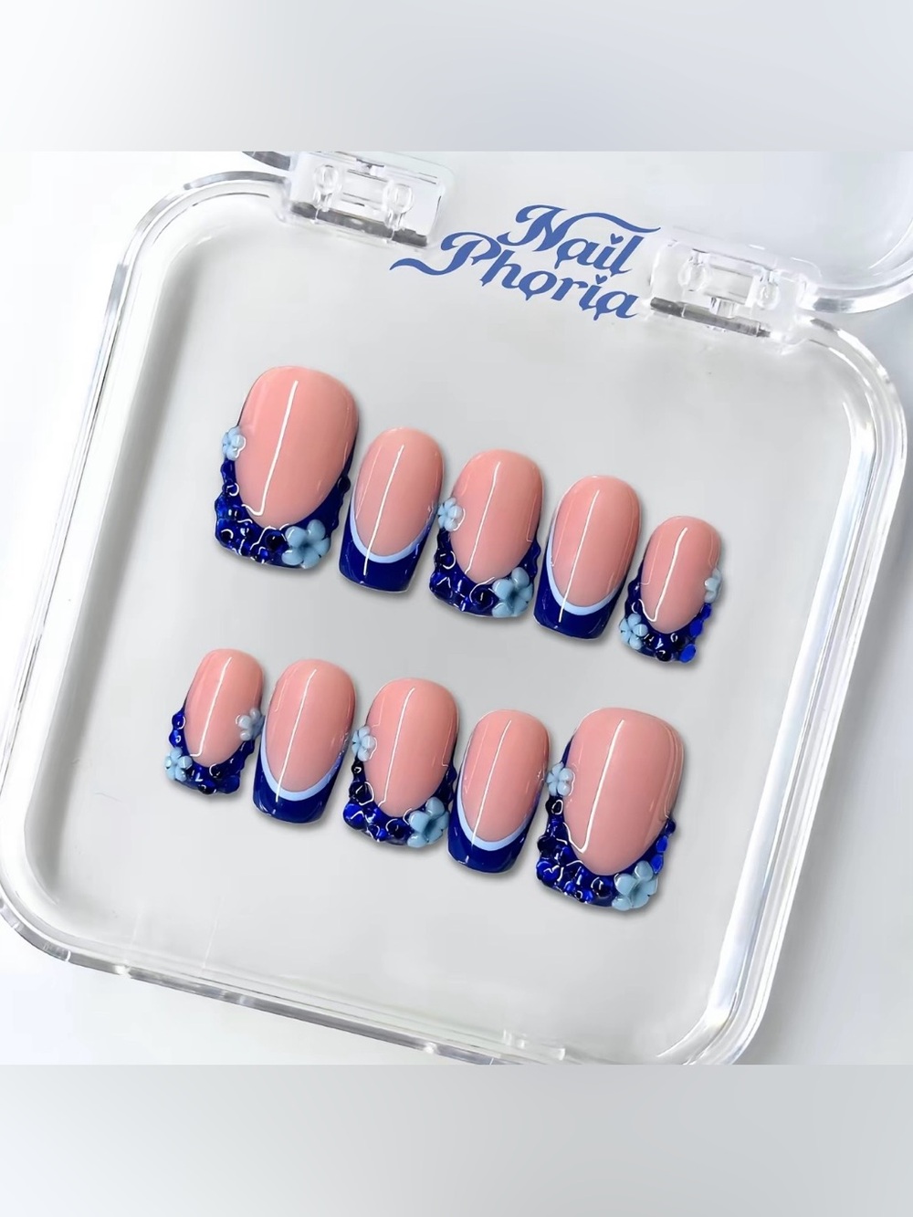 NailPhoria Square Press-On Nail Set - Sapphire Bloom